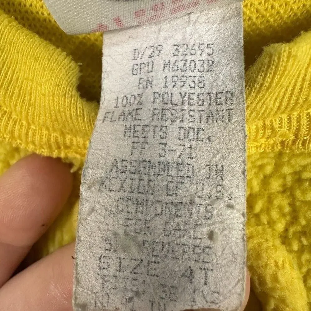 Vintage Winnie The Pooh Footed Sleeper Pajamas 4T Dinsey Fleece 90's Yellow